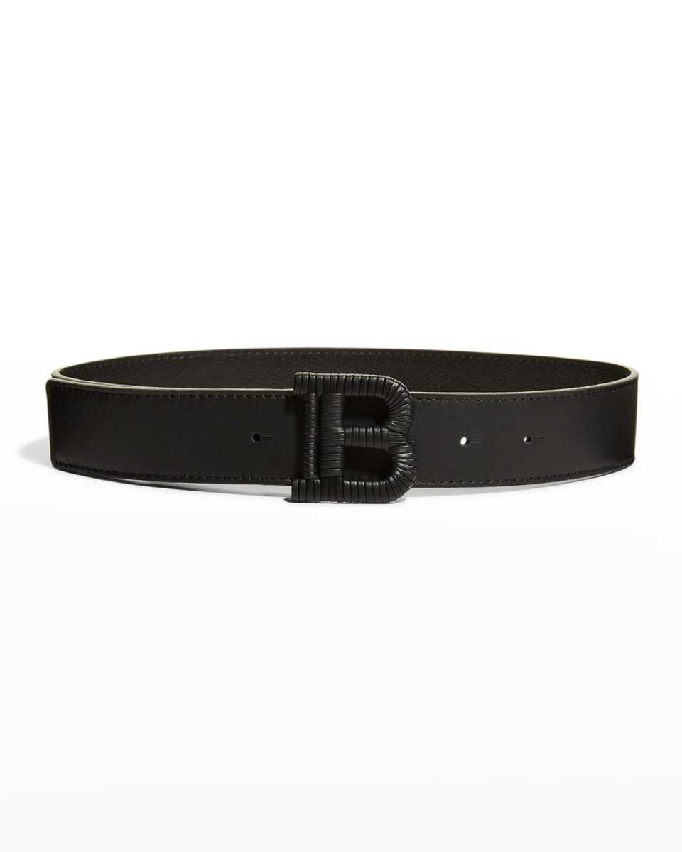 Kid's Tonal Logo Leather Buckle Belt, Size 4-16